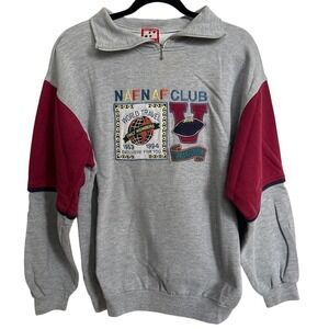 Vintage 90s Naf Naf Club‎ World Travel 1994 Quarter Zip Sweatshirt Grey/Burgundy